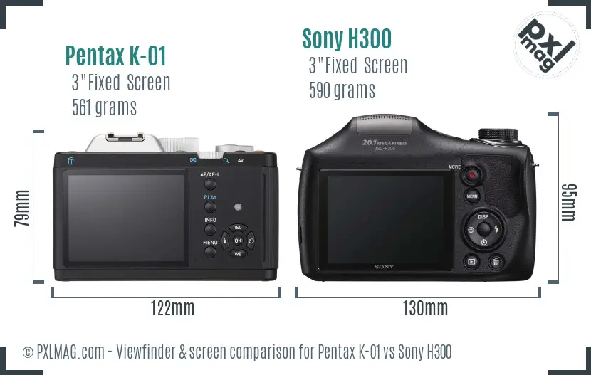 Pentax K-01 vs Sony H300 Screen and Viewfinder comparison