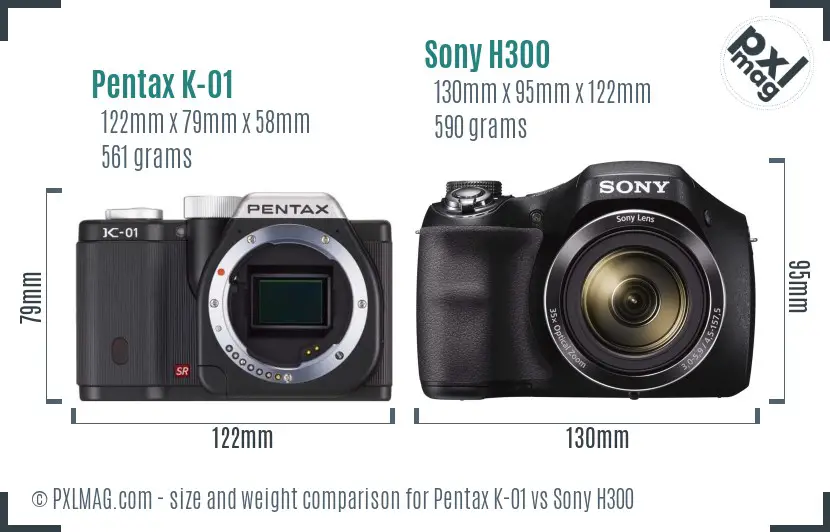 Pentax K-01 vs Sony H300 size comparison