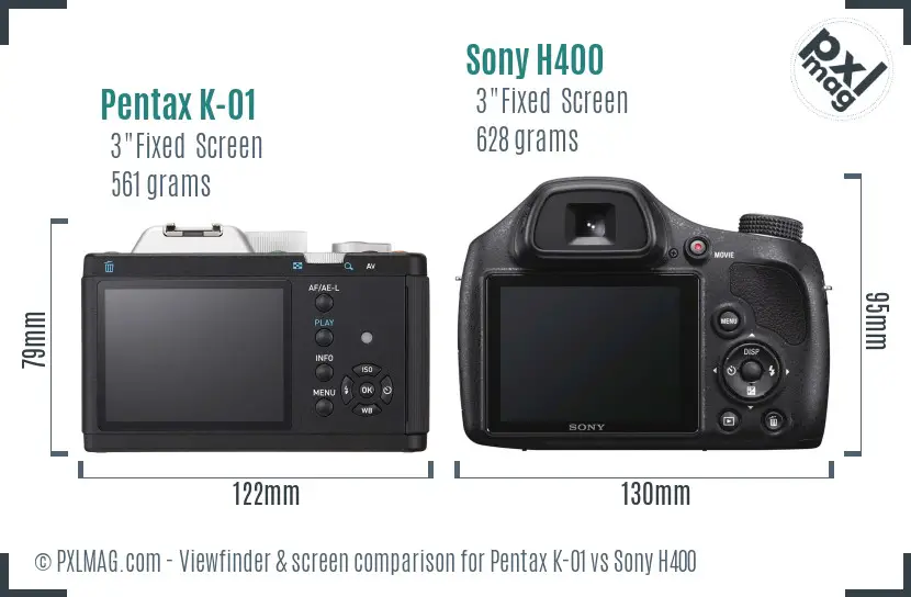 Pentax K-01 vs Sony H400 Screen and Viewfinder comparison