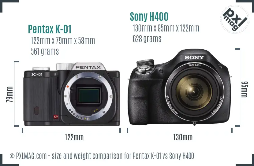 Pentax K-01 vs Sony H400 size comparison