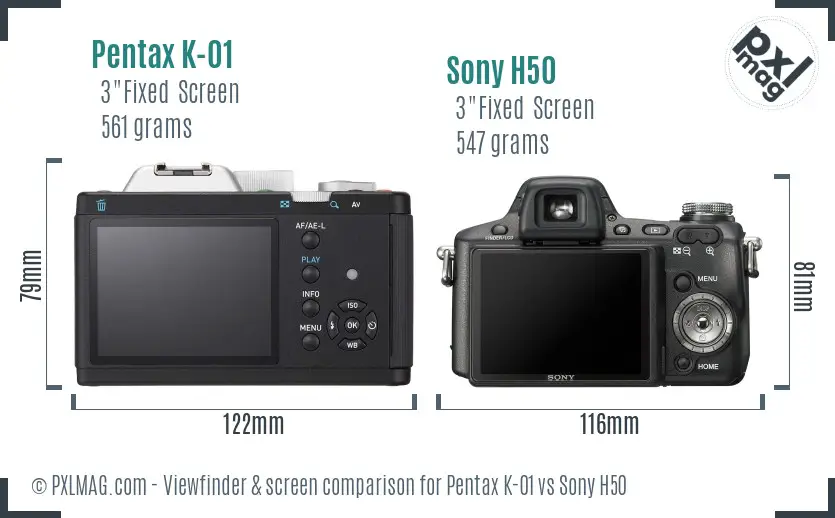 Pentax K-01 vs Sony H50 Screen and Viewfinder comparison
