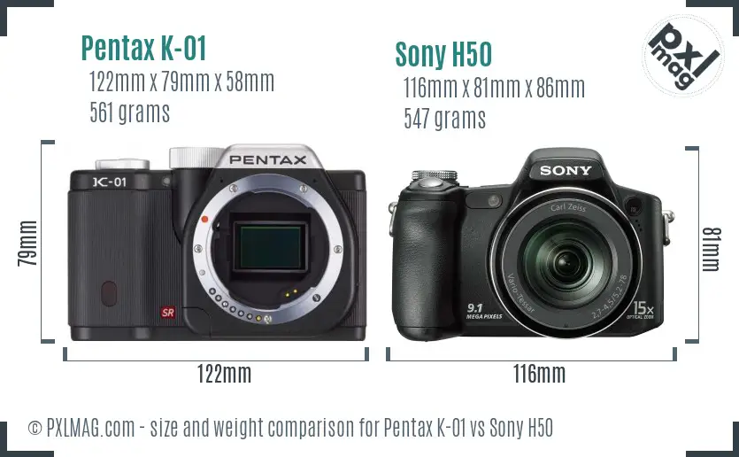 Pentax K-01 vs Sony H50 size comparison