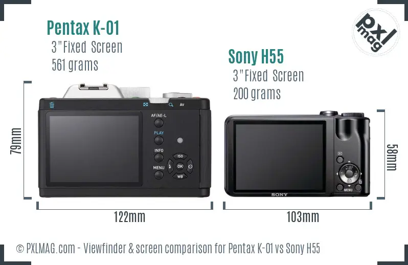 Pentax K-01 vs Sony H55 Screen and Viewfinder comparison