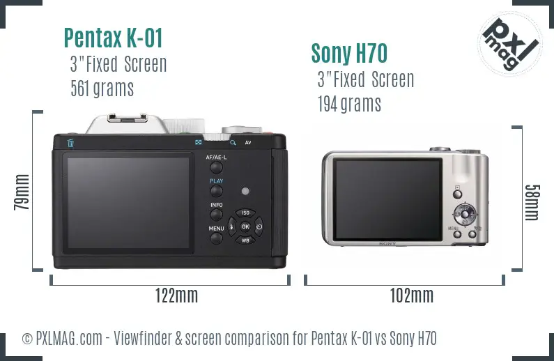 Pentax K-01 vs Sony H70 Screen and Viewfinder comparison