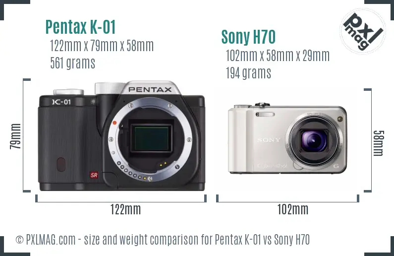 Pentax K-01 vs Sony H70 size comparison