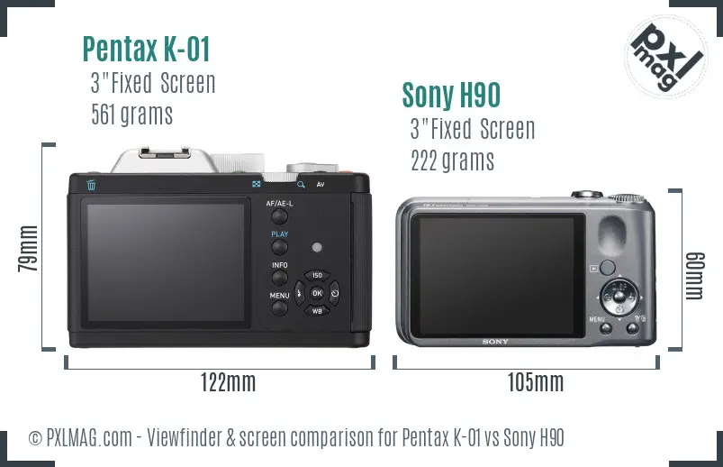 Pentax K-01 vs Sony H90 Screen and Viewfinder comparison