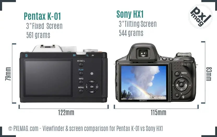 Pentax K-01 vs Sony HX1 Screen and Viewfinder comparison