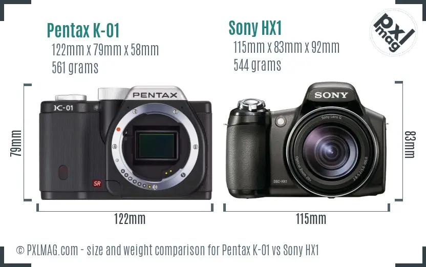 Pentax K-01 vs Sony HX1 size comparison