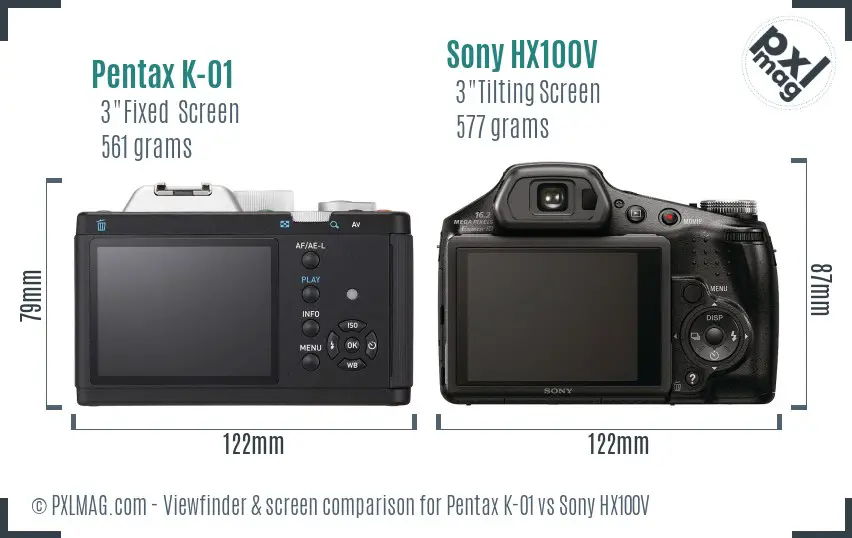 Pentax K-01 vs Sony HX100V Screen and Viewfinder comparison