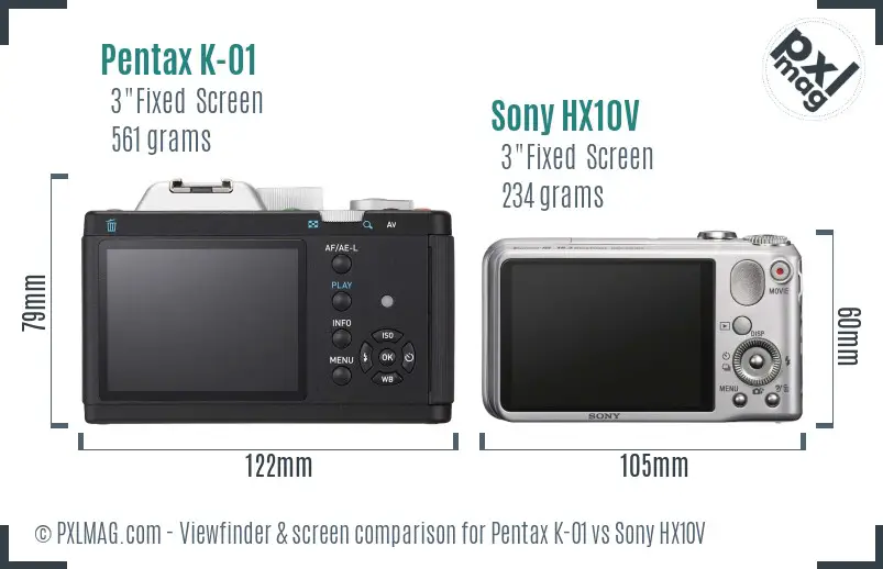Pentax K-01 vs Sony HX10V Screen and Viewfinder comparison