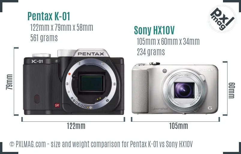Pentax K-01 vs Sony HX10V size comparison