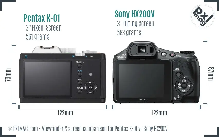 Pentax K-01 vs Sony HX200V Screen and Viewfinder comparison