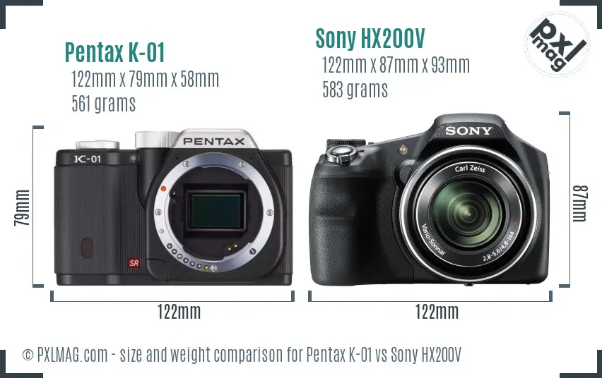 Pentax K-01 vs Sony HX200V size comparison