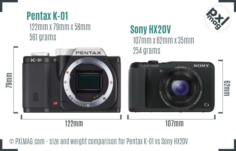 Pentax K-01 vs Sony HX20V size comparison