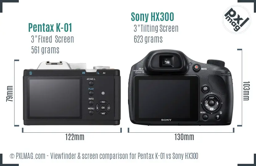Pentax K-01 vs Sony HX300 Screen and Viewfinder comparison