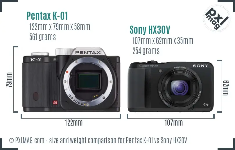 Pentax K-01 vs Sony HX30V size comparison