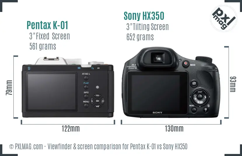 Pentax K-01 vs Sony HX350 Screen and Viewfinder comparison
