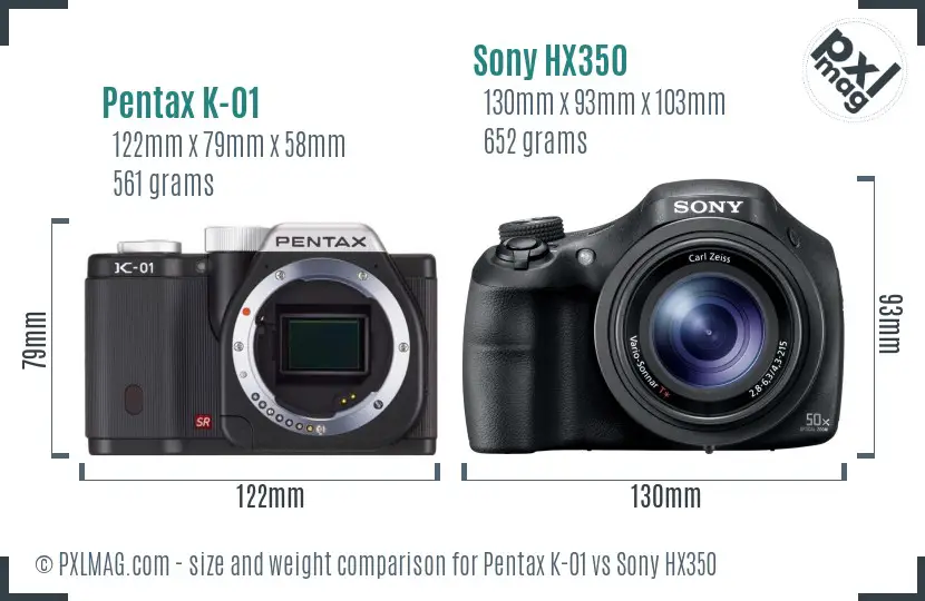 Pentax K-01 vs Sony HX350 size comparison