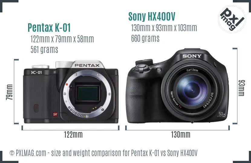 Pentax K-01 vs Sony HX400V size comparison Pentax K-01 vs Sony HX400V size comparison