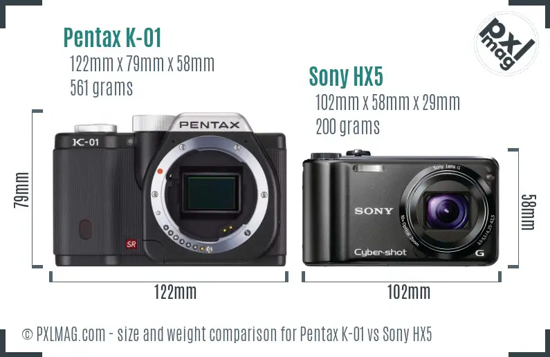 Pentax K-01 vs Sony HX5 size comparison