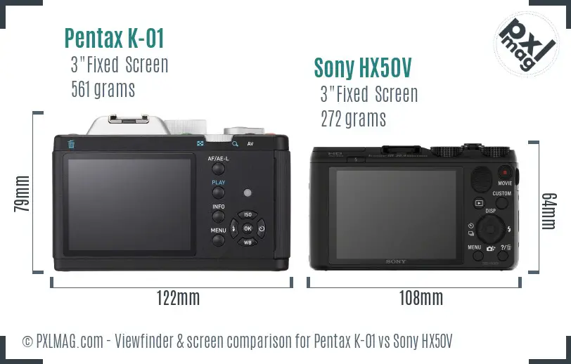 Pentax K-01 vs Sony HX50V Screen and Viewfinder comparison