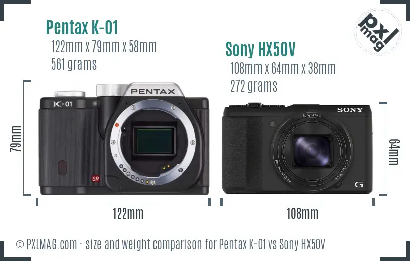 Pentax K-01 vs Sony HX50V size comparison