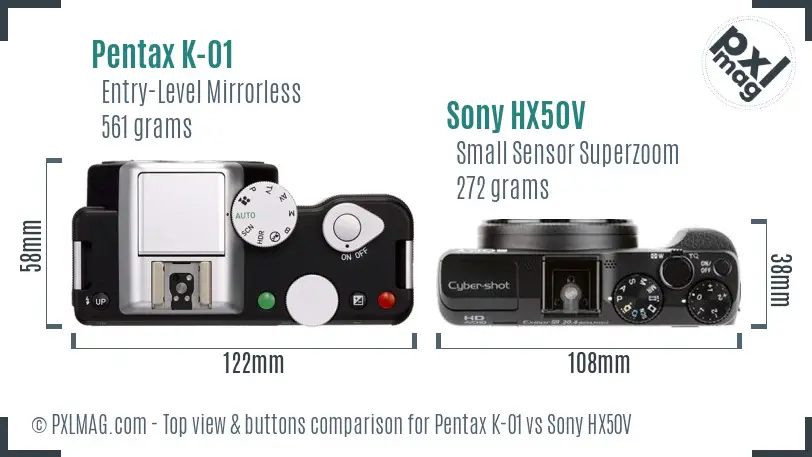 Pentax K-01 vs Sony HX50V top view buttons comparison