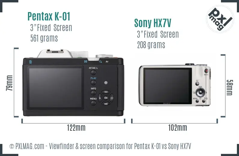 Pentax K-01 vs Sony HX7V Screen and Viewfinder comparison