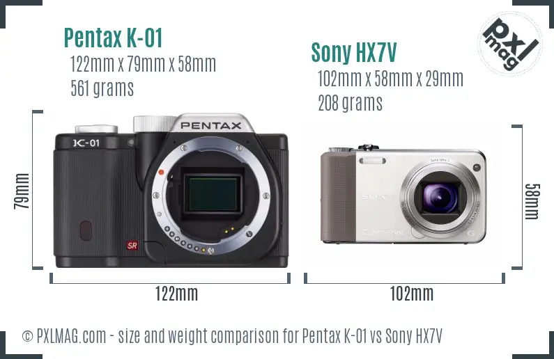 Pentax K-01 vs Sony HX7V size comparison