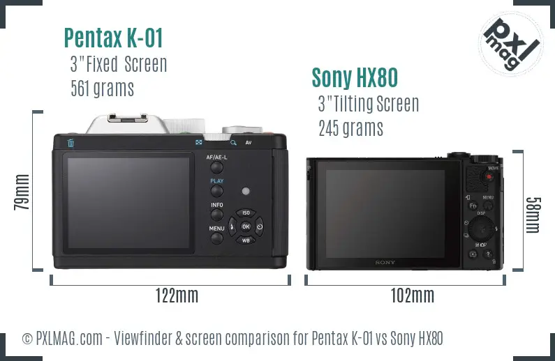 Pentax K-01 vs Sony HX80 Screen and Viewfinder comparison