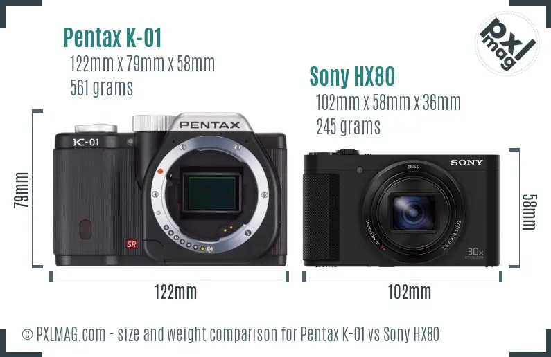 Pentax K-01 vs Sony HX80 size comparison