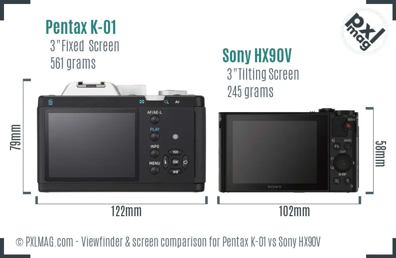 Pentax K-01 vs Sony HX90V Screen and Viewfinder comparison