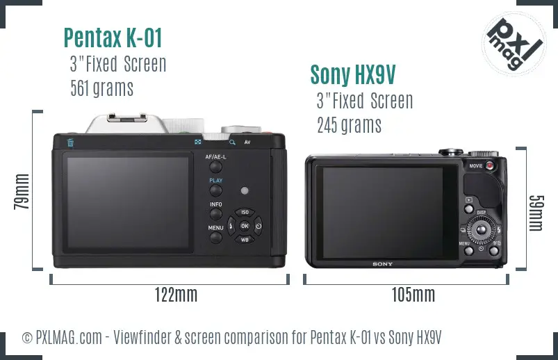 Pentax K-01 vs Sony HX9V Screen and Viewfinder comparison