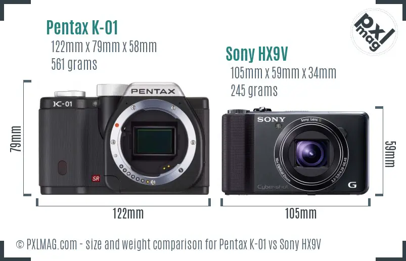 Pentax K-01 vs Sony HX9V size comparison