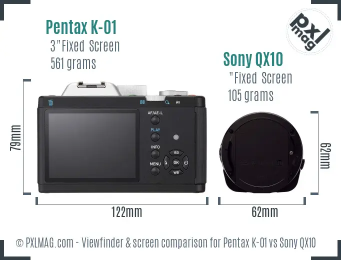 Pentax K-01 vs Sony QX10 Screen and Viewfinder comparison Pentax K-01 vs Sony QX10 Screen and Viewfinder comparison