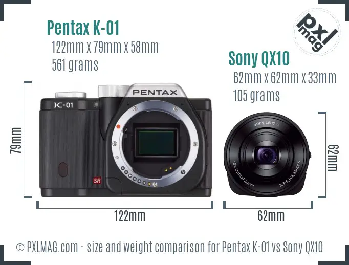 Pentax K-01 vs Sony QX10 size comparison Pentax K-01 vs Sony QX10 size comparison