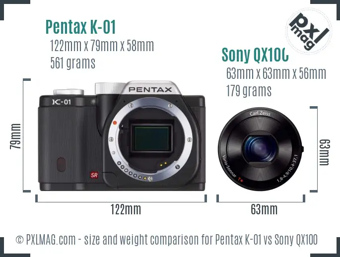 Pentax K-01 vs Sony QX100 size comparison Pentax K-01 vs Sony QX100 size comparison