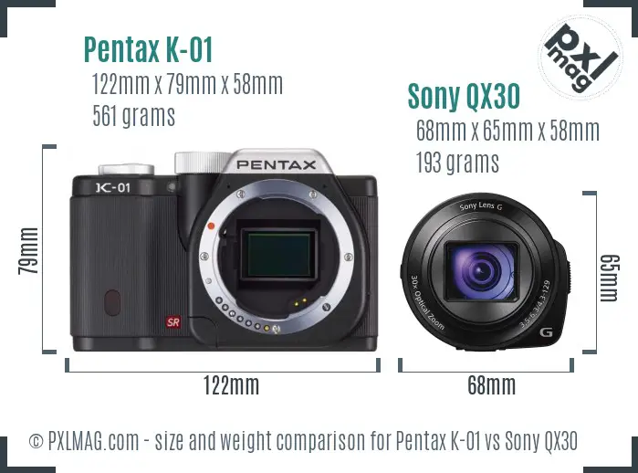 Pentax K-01 vs Sony QX30 size comparison