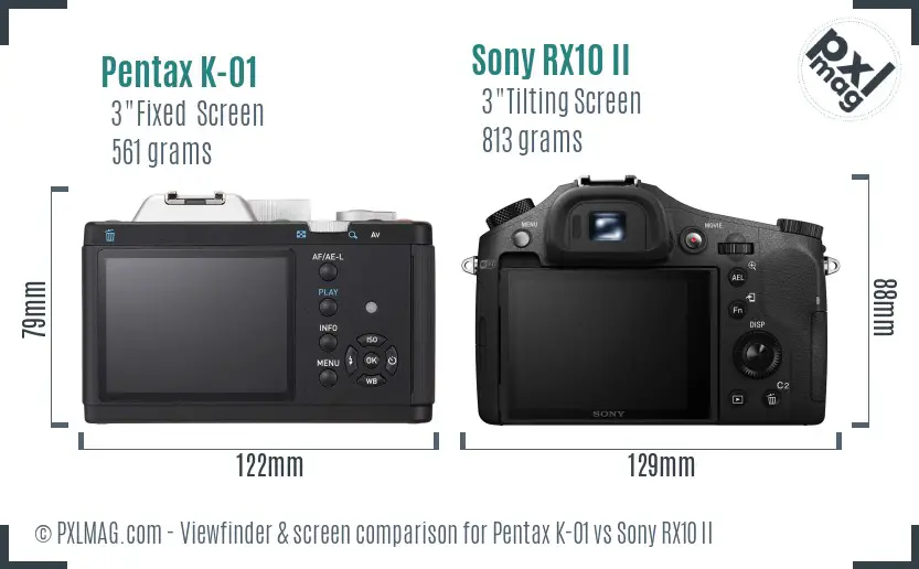 Pentax K-01 vs Sony RX10 II Screen and Viewfinder comparison