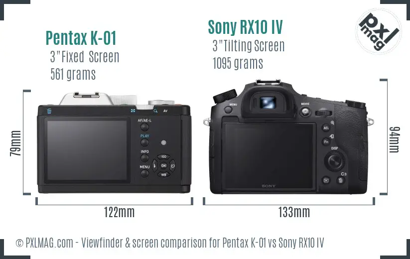 Pentax K-01 vs Sony RX10 IV Screen and Viewfinder comparison