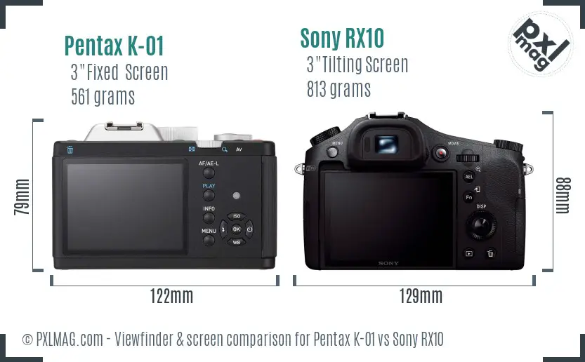 Pentax K-01 vs Sony RX10 Screen and Viewfinder comparison