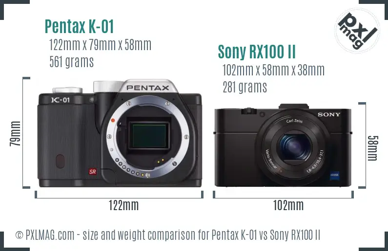 Pentax K-01 vs Sony RX100 II size comparison