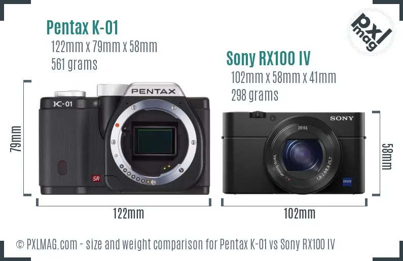 Pentax K-01 vs Sony RX100 IV size comparison
