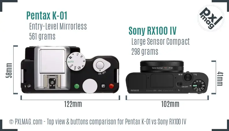 Pentax K-01 vs Sony RX100 IV top view buttons comparison