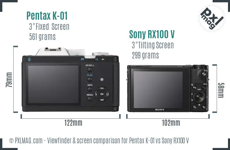 Pentax K-01 vs Sony RX100 V Screen and Viewfinder comparison