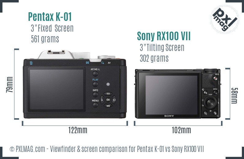 Pentax K-01 vs Sony RX100 VII Screen and Viewfinder comparison
