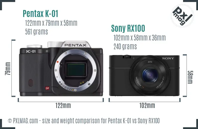 Pentax K-01 vs Sony RX100 size comparison