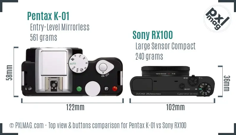Pentax K-01 vs Sony RX100 top view buttons comparison