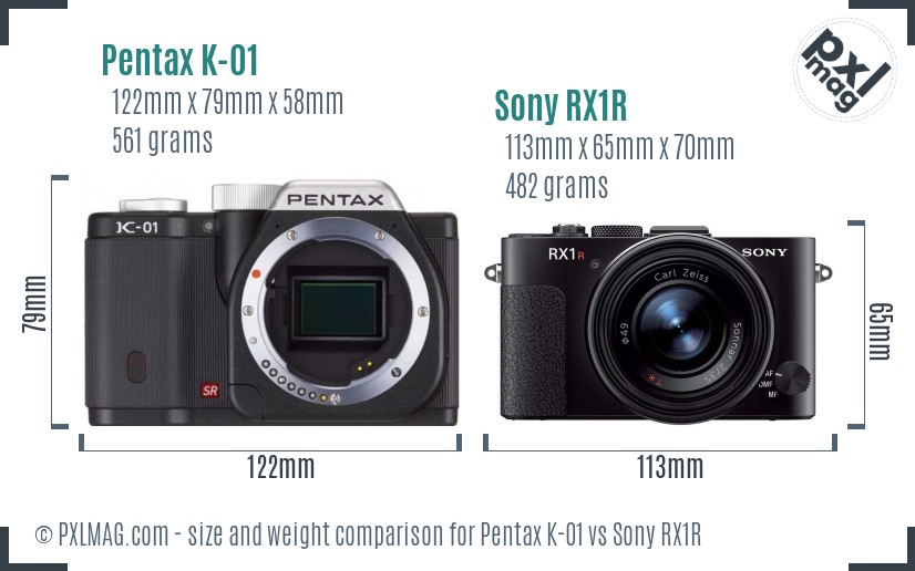 Pentax K-01 vs Sony RX1R size comparison Pentax K-01 vs Sony RX1R size comparison
