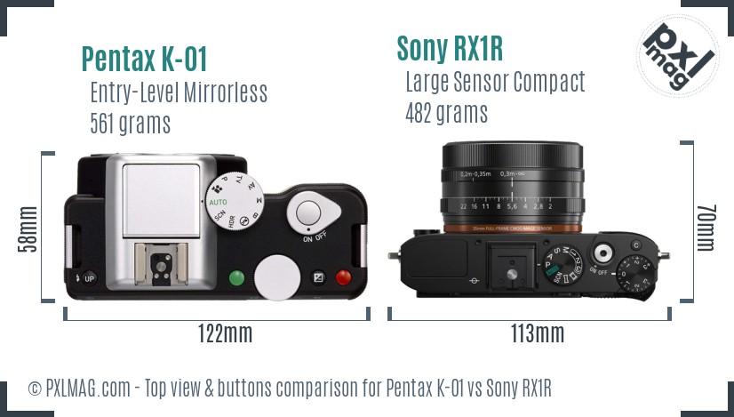 Pentax K-01 vs Sony RX1R top view buttons comparison